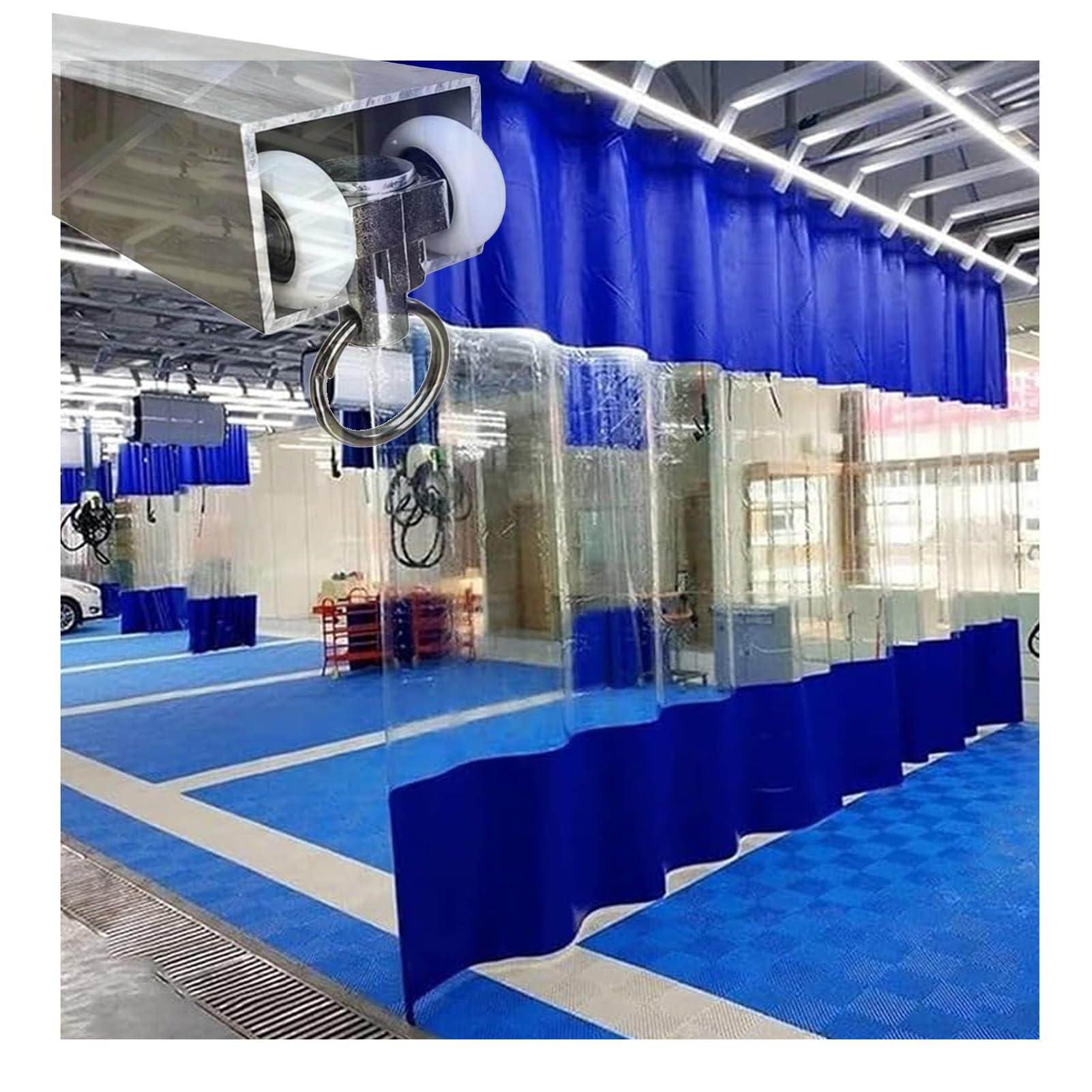 Rideau Industriel PVC Transparent Robuste avec Rails Coulissants