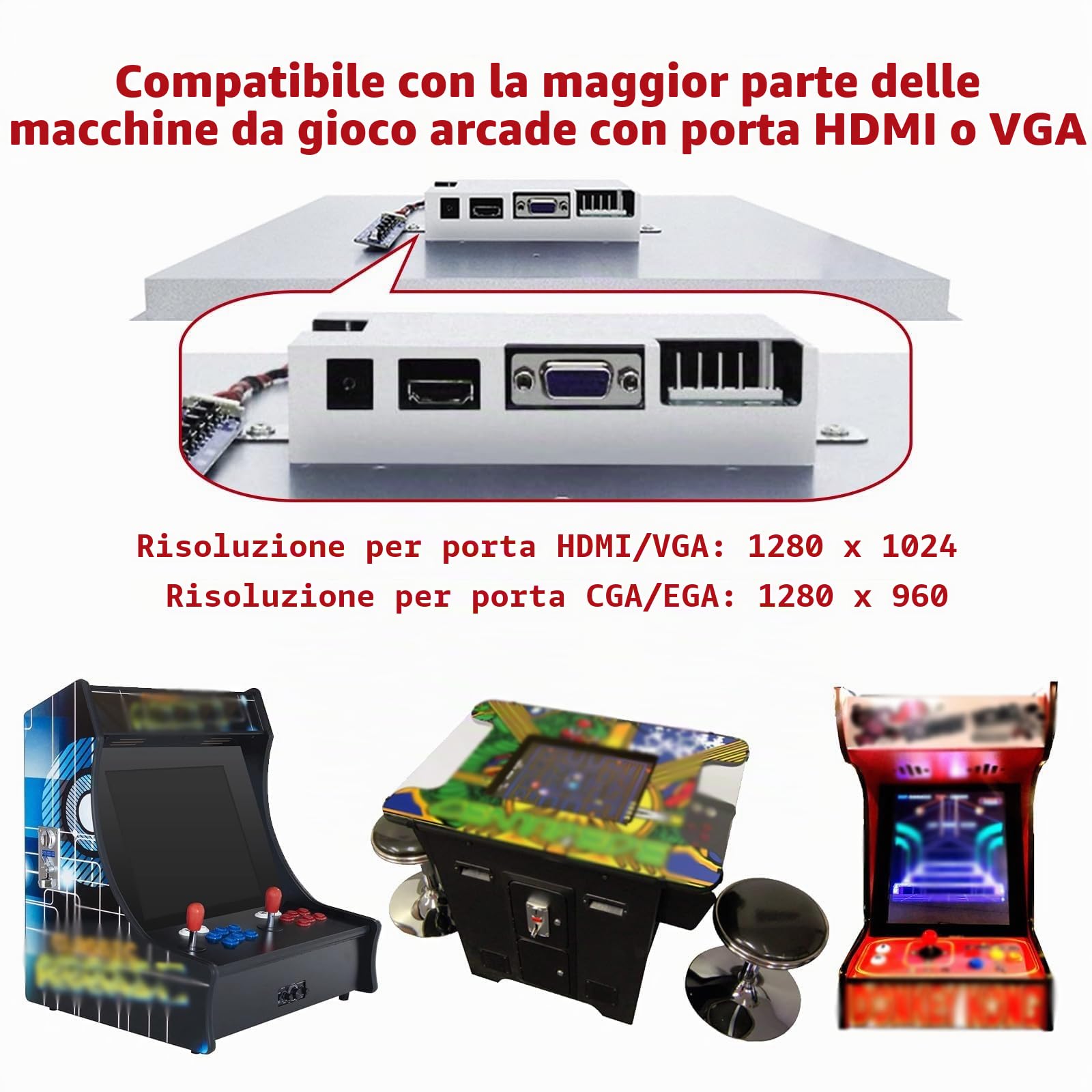 UNICO Arcade Monitor, Schermi intercambiabili per ARCADE 1UP e altri giochi arcade retrò, Display LCD 4:3, Ingresso CGA/EGA/HDMI/VGA Home arcad, Accessori Arcade di facile installazione - 26 pollici