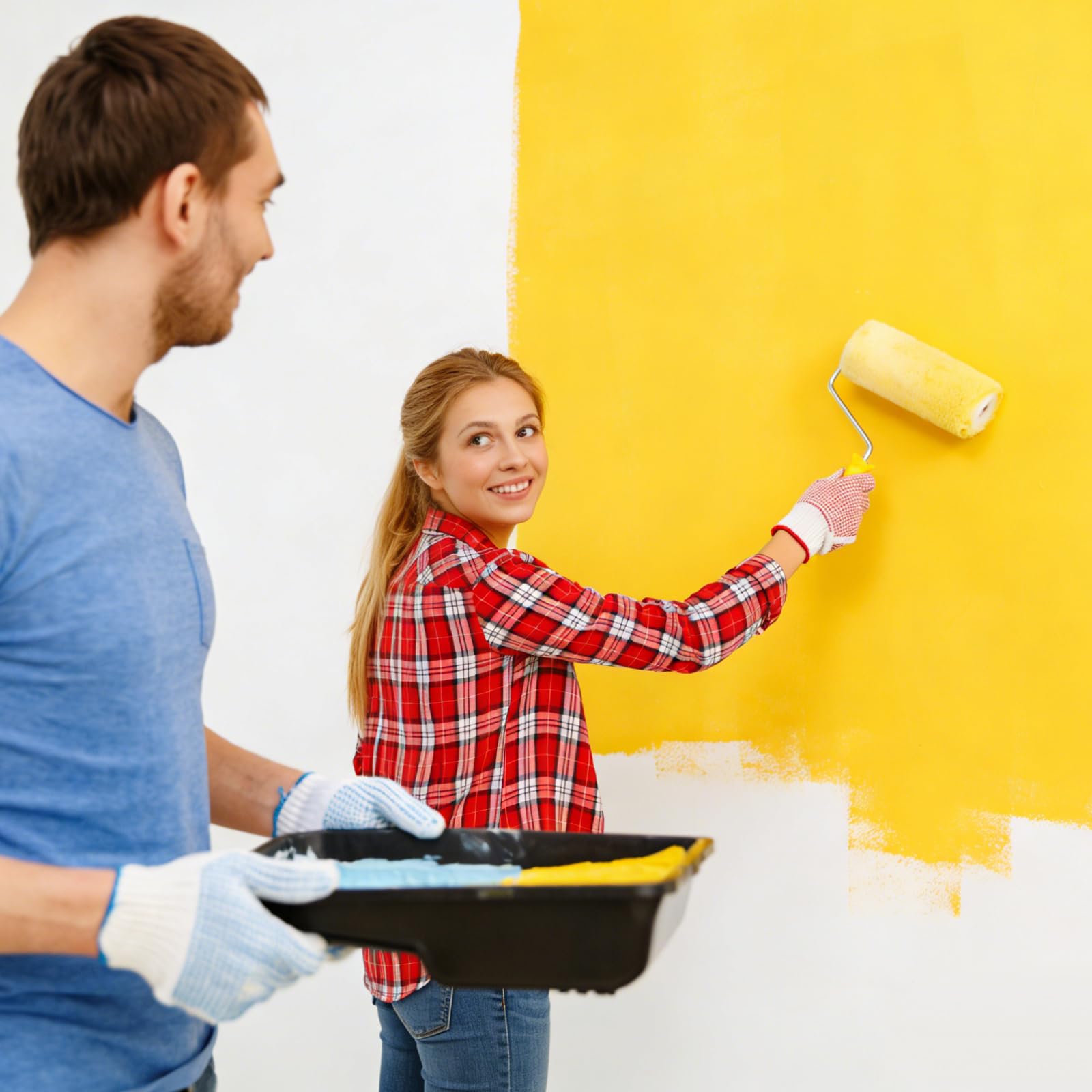 APACALI Lot de 18 rouleaux de peinture et plateaux avec manche d'extension, pinceaux et rouleaux pour peindre les murs, plafonds, portes, jaune