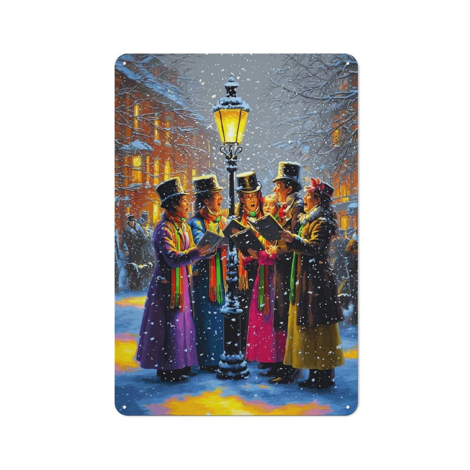 Junmoney Christmas Carolers In Snowy Street-3 Tin Wall Plaque 30X20cm With For Bar Or Restaurant, Suited To Restaurant Interior Fans