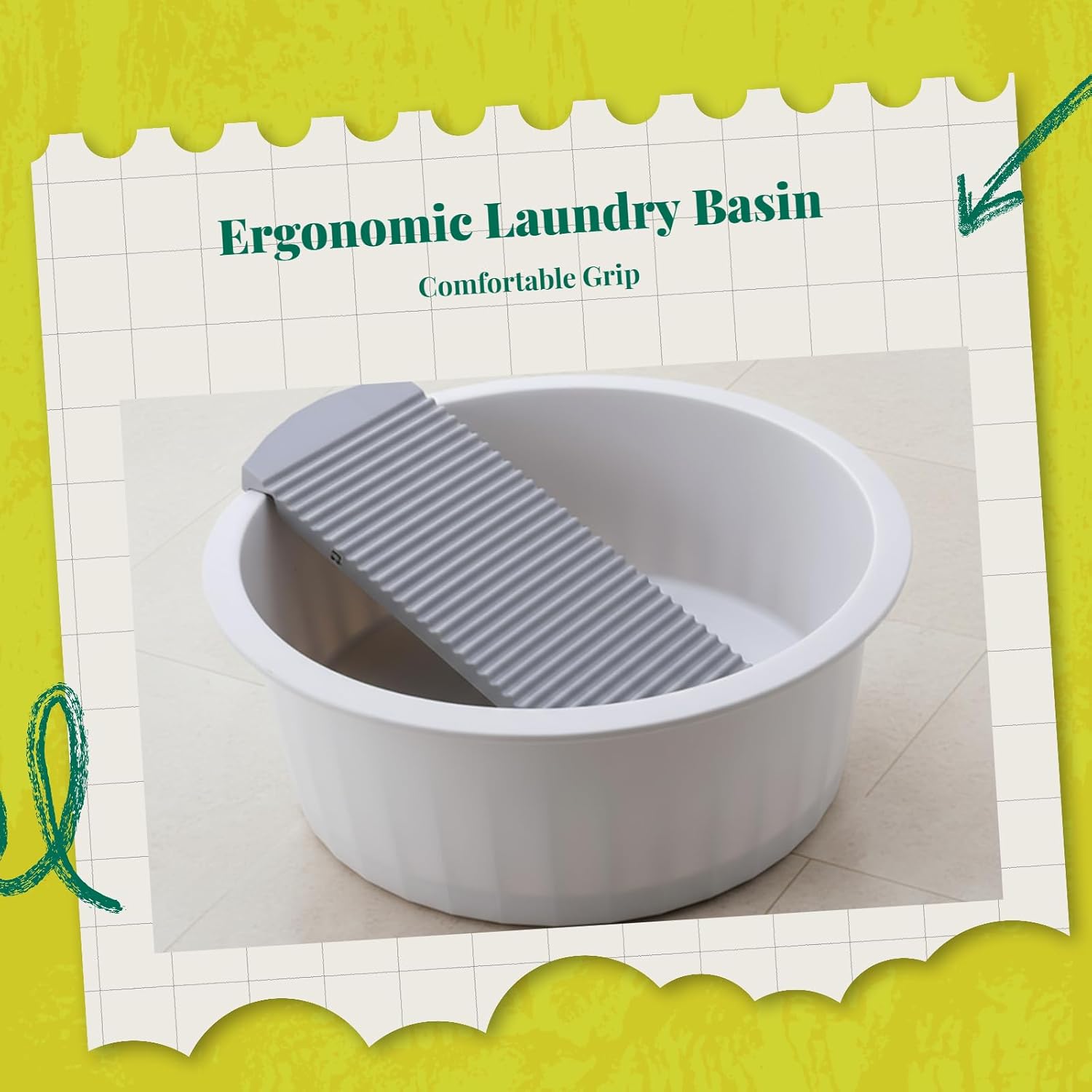 Laundry Board, Washtub Washing Supplies Compact Non Slip Lightweight Washboard Basin Laundry(Gray)
