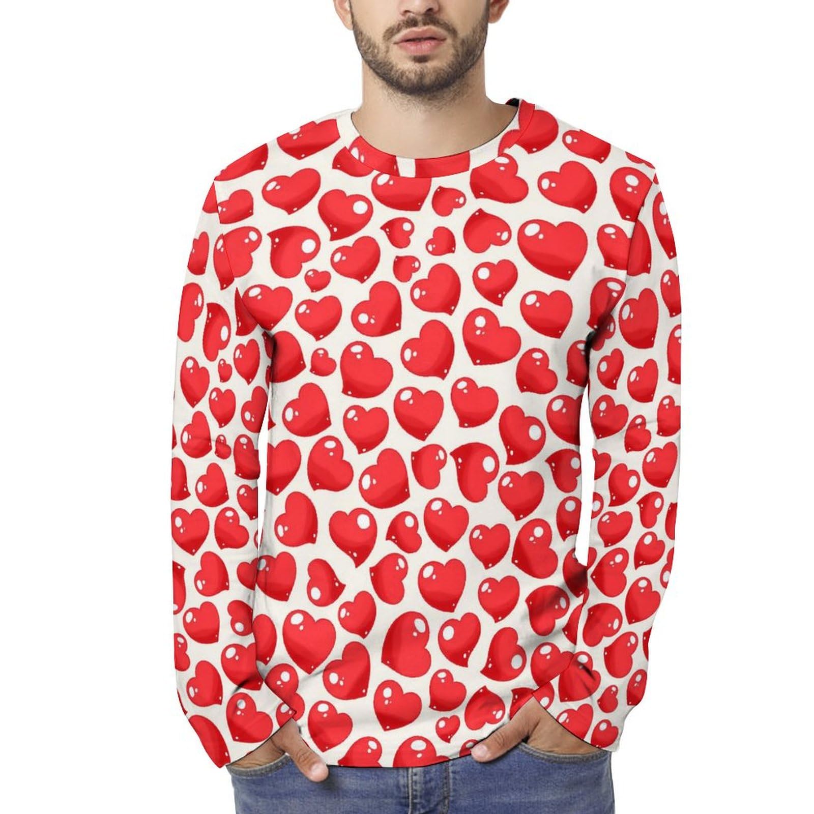 FOMARE ハートロングTシャツ/ロンT XLサイズ heart Amazon.co.jp: 赤 ハート柄 心柄 長袖tシャツ メンズ レディース