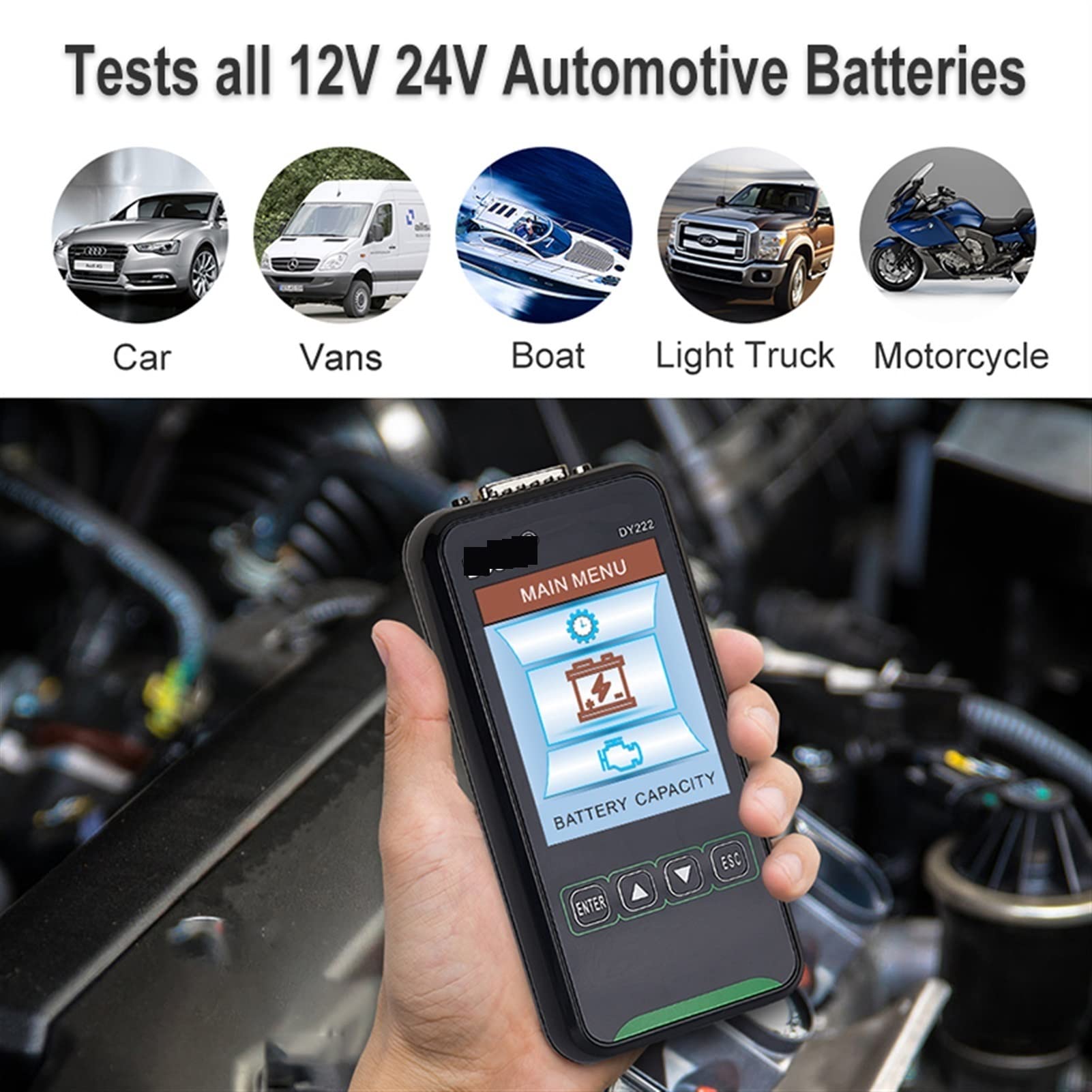 EDEDE Tester Batteria DY222. Tester della Batteria for Auto 1 2 V 24V. Digital Automotive Diagnostic Battery Tester Analyzer 200 0cca. Strumento di Prova di Ricarica a manovella