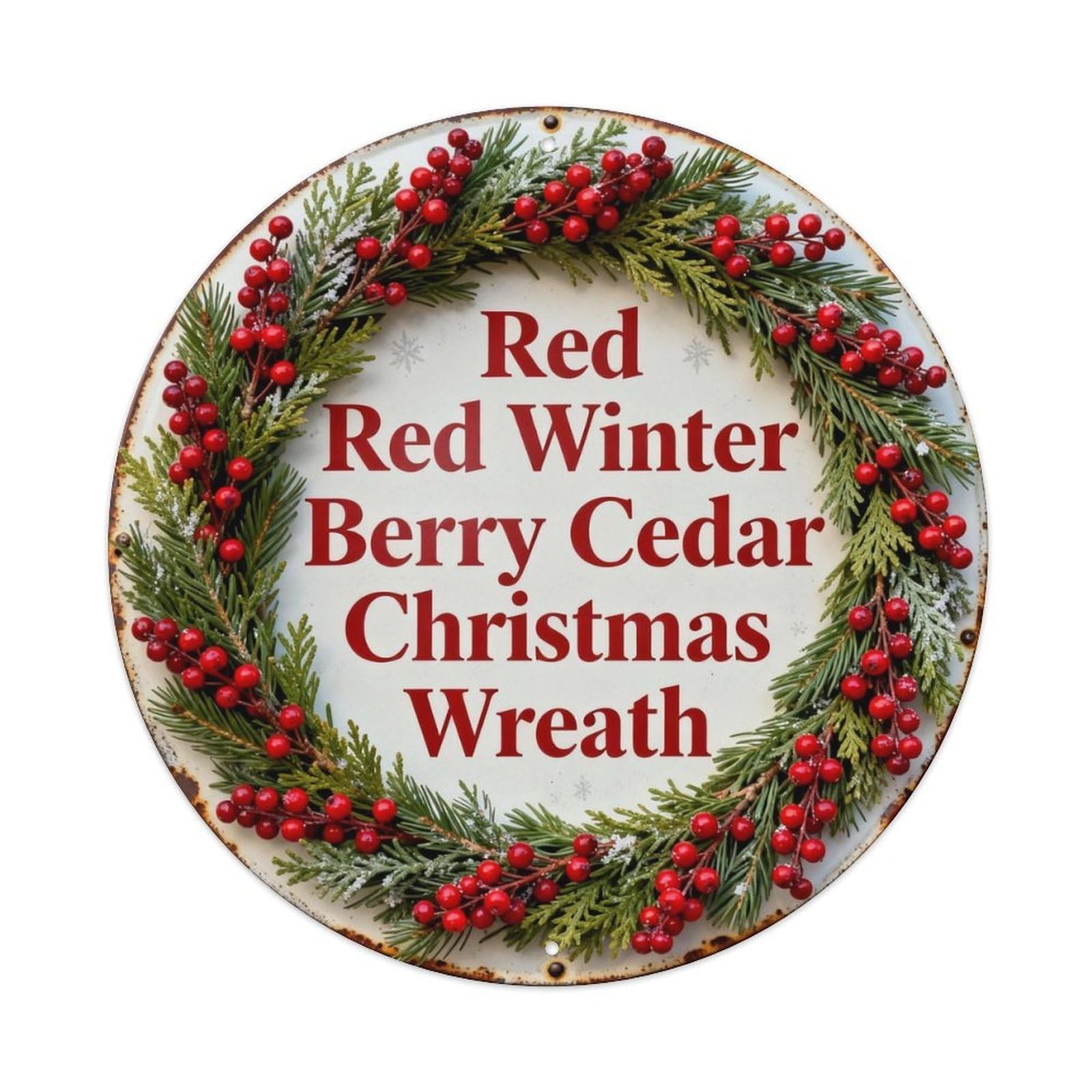 Red Winter Berry Cedar Christmas Wreath Metal Tin Sign Plaque
