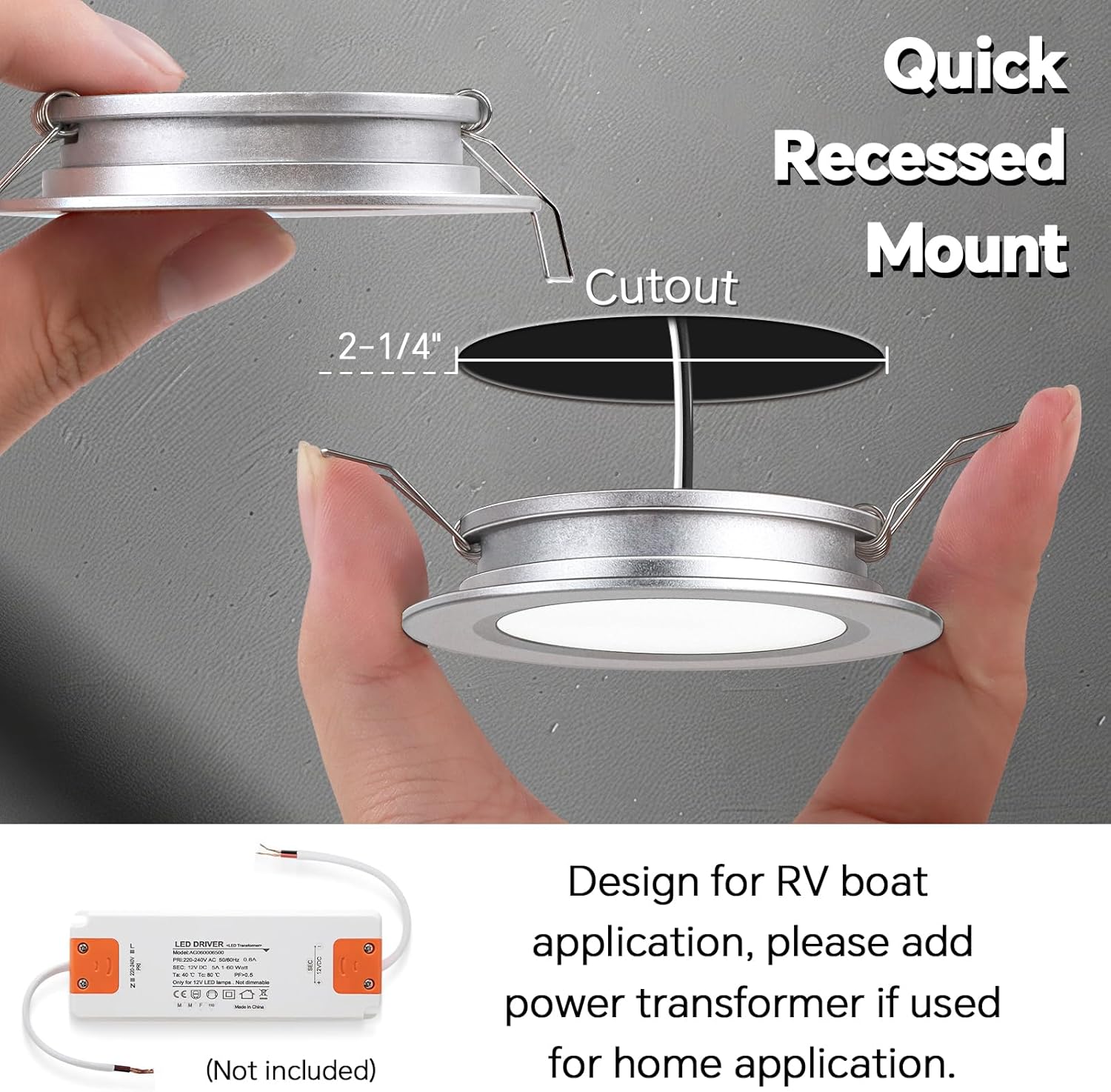 acegoo RV 2.75" Recessed LED Ceiling Light 12V Ultra-Thin Puck Light, Dimmable RV Lights Interior for Camper Van Truck Motorhome Boat Sailboat Roof Under Cabinet Lighting, 6 Pack (Silver,Warm White)