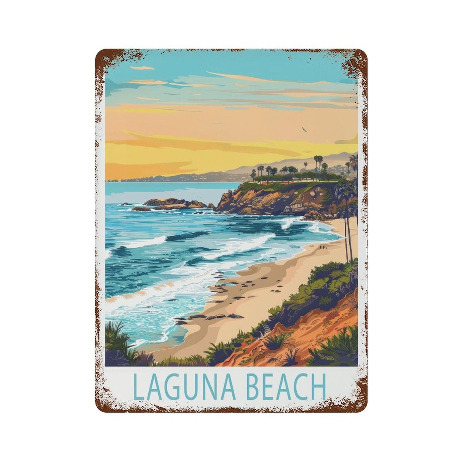 xiaoxiaoshen Laguna Beach Travel California Coastal Birthday Present Wall Decor Art Metal Tin Poster Modern Home Decor Art Home Bar Shop Decorations Vintage Sign 40x30cm