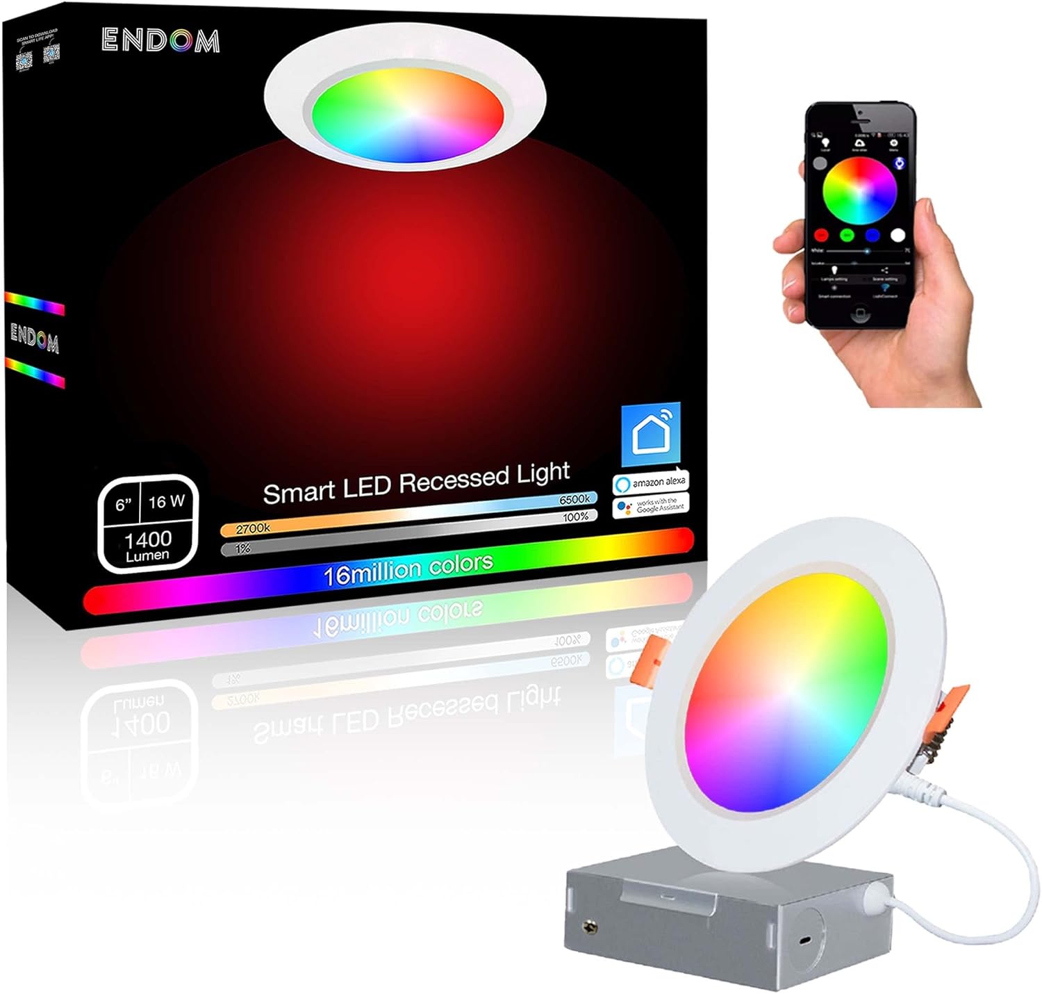 ENDOM Smart Recessed Lighting 6 Inch, Slim Smart LED Color Changing