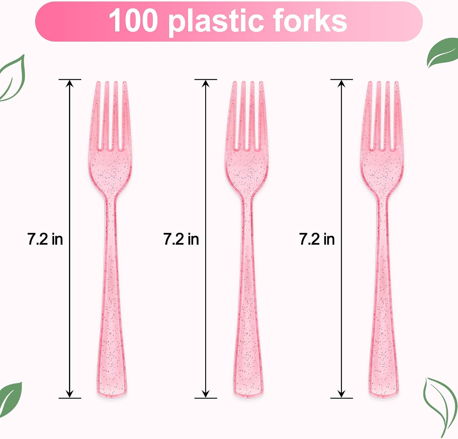 100 Pcs Pink Glitter Plastic Forks, Disposable Heavy Duty Pink Cutlery Forks 7.3 Inch, Plastic Silverware Utensils for Party Birthday Wedding Baby Shower Halloween Thanksgiving Daily Use