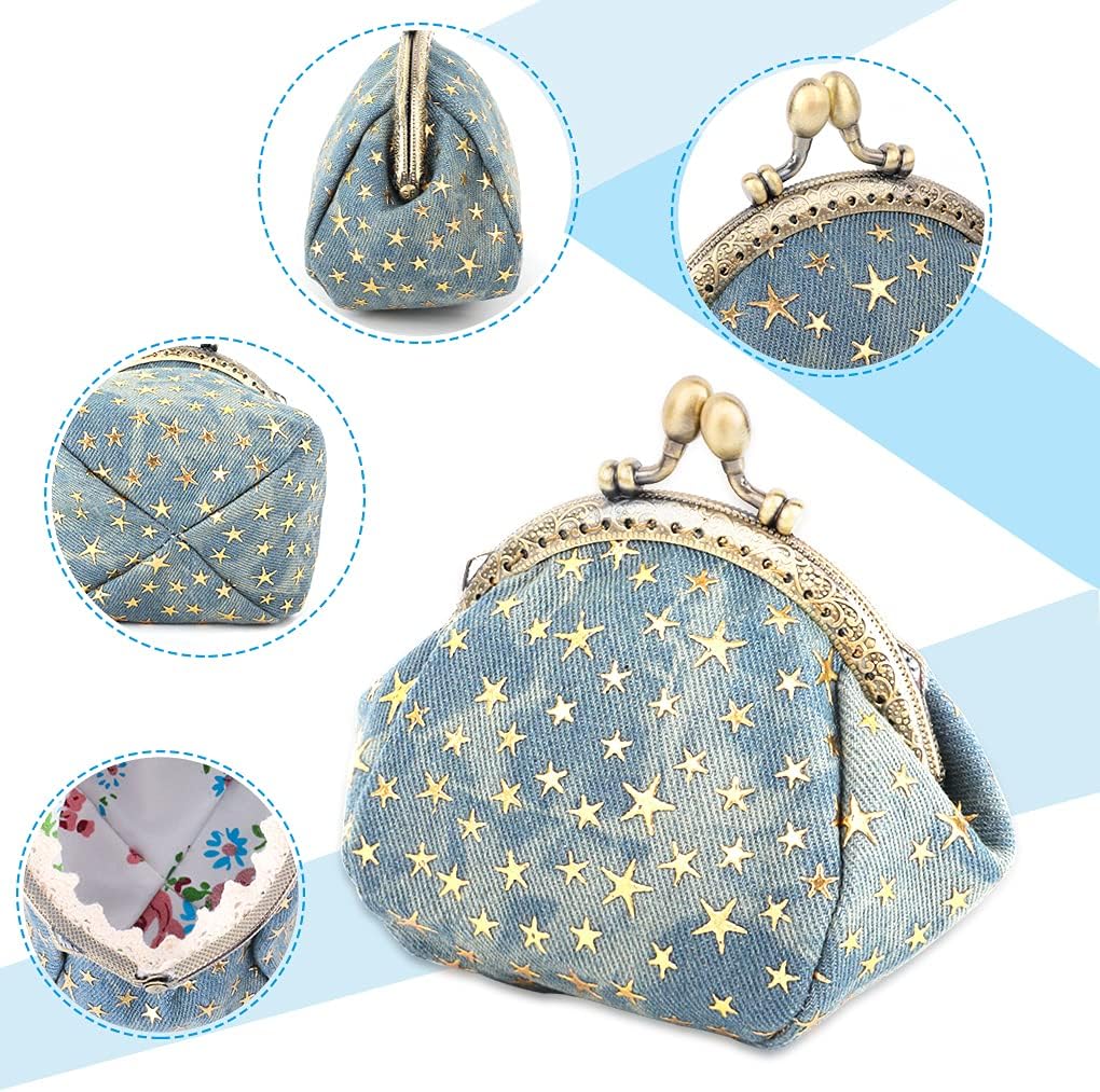 Oyachic Five-Pointed Star Coin Purse Denim Change Pouch Wallets Buckle with Kisslock Clasp Coin Holder Clutch Handbags for Women Ladies - Image 2