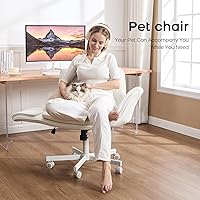 Vista 4 de Criss Cross Chair with Armrests & Wheels, PU Leather Vanity Chair, Comfortable Adjustable Swivel Computer Office Desk Chairs for Home, Make Up, Bed