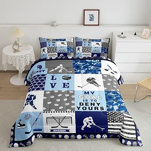 Miniatura 9 de Erosebridal Eat Sleep - Edredón de lacrosse para niños, jóvenes y adultos, ropa de cama matrimonial de jugador de lacrosse, juego de edredón con