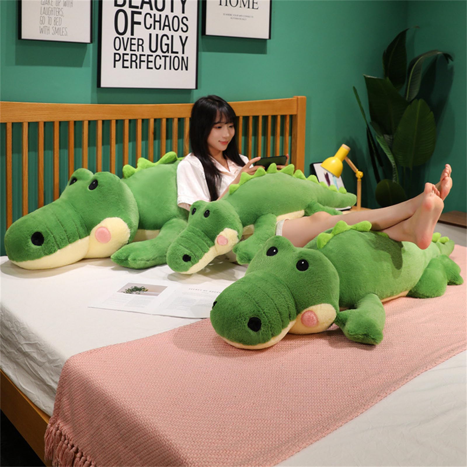 Krokodil Kuscheltier, Groß Krokodil Stofftier, Riesen Kuscheltier, Weich Und Flauschig PlüSchtiere, Krokodil PlüSch Kissen, Geschenk FüR Kinder Jungen MäDchen (lv,130cm)