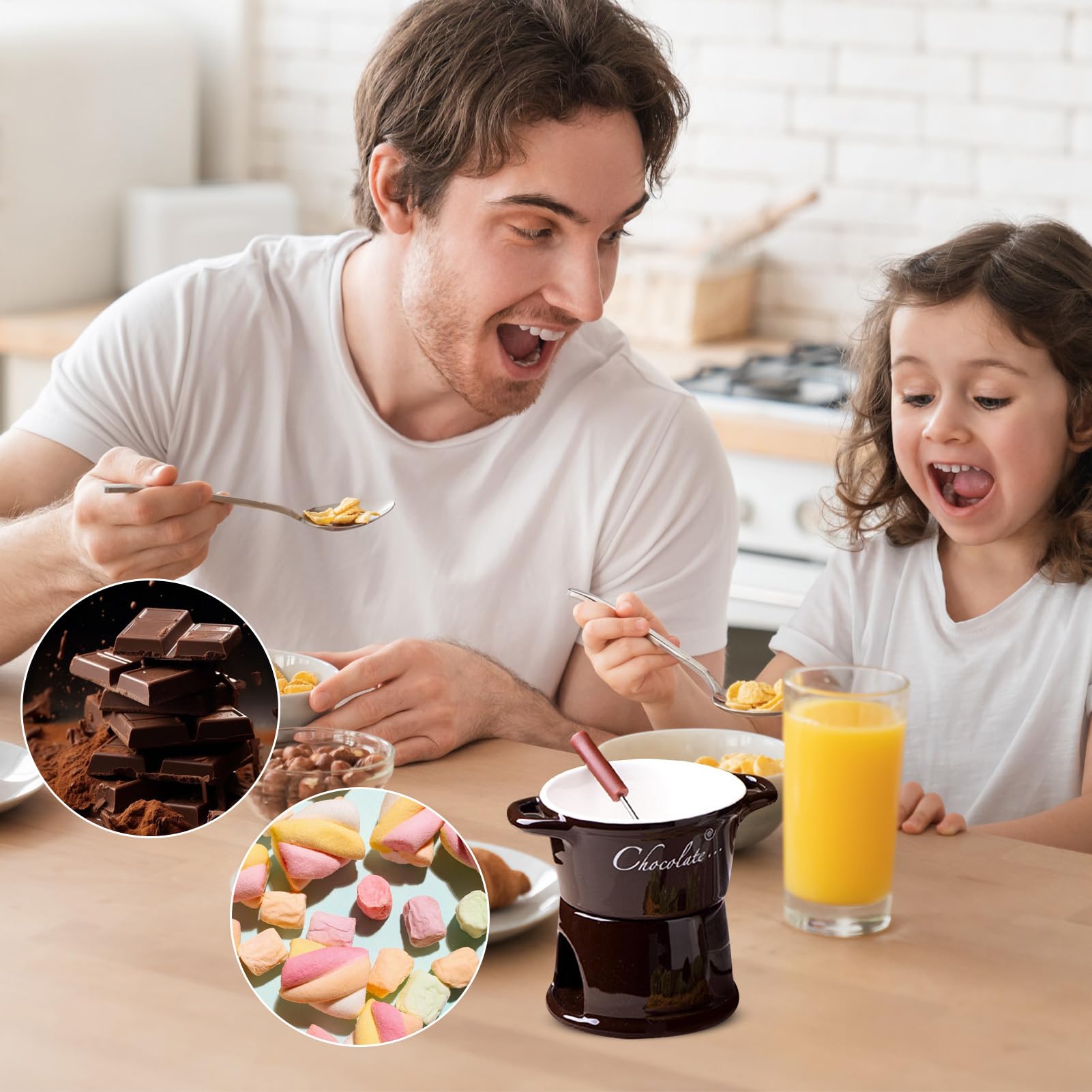 per Fondue al Cioccolato Pentola Ceramica Scaldaburro Forchetta Formaggio