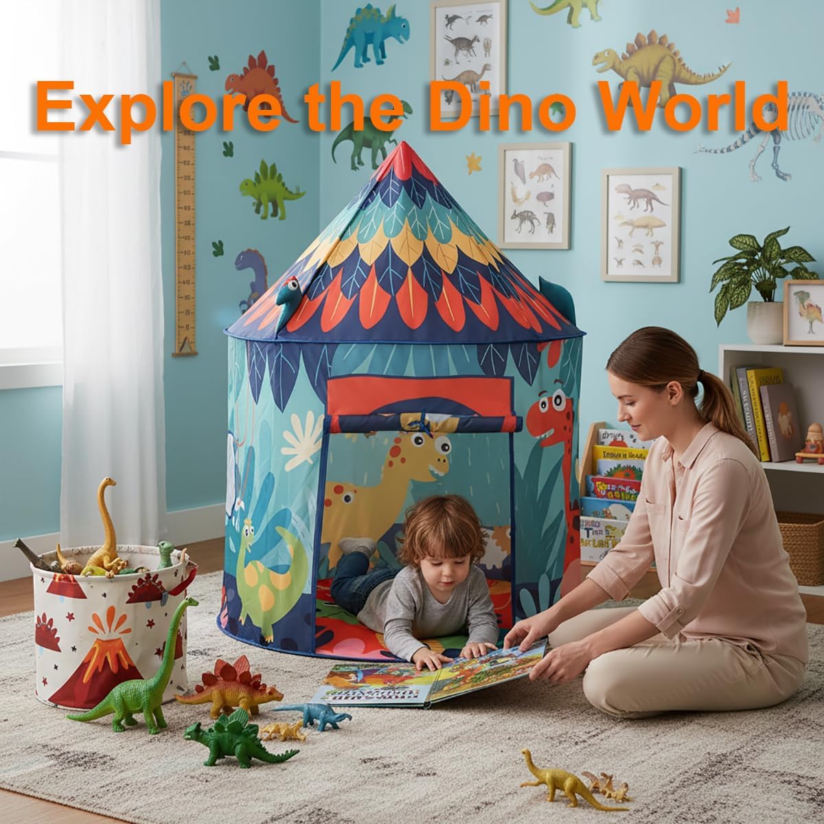 Dinosaur Pop Up Tent for Kids, Foldable Toddler Pop Up Indoor Tent for Boys Girls, Outdoor Dino Playhouse Fort Tent Ideal Birthday for Age 3 4 5 6 8