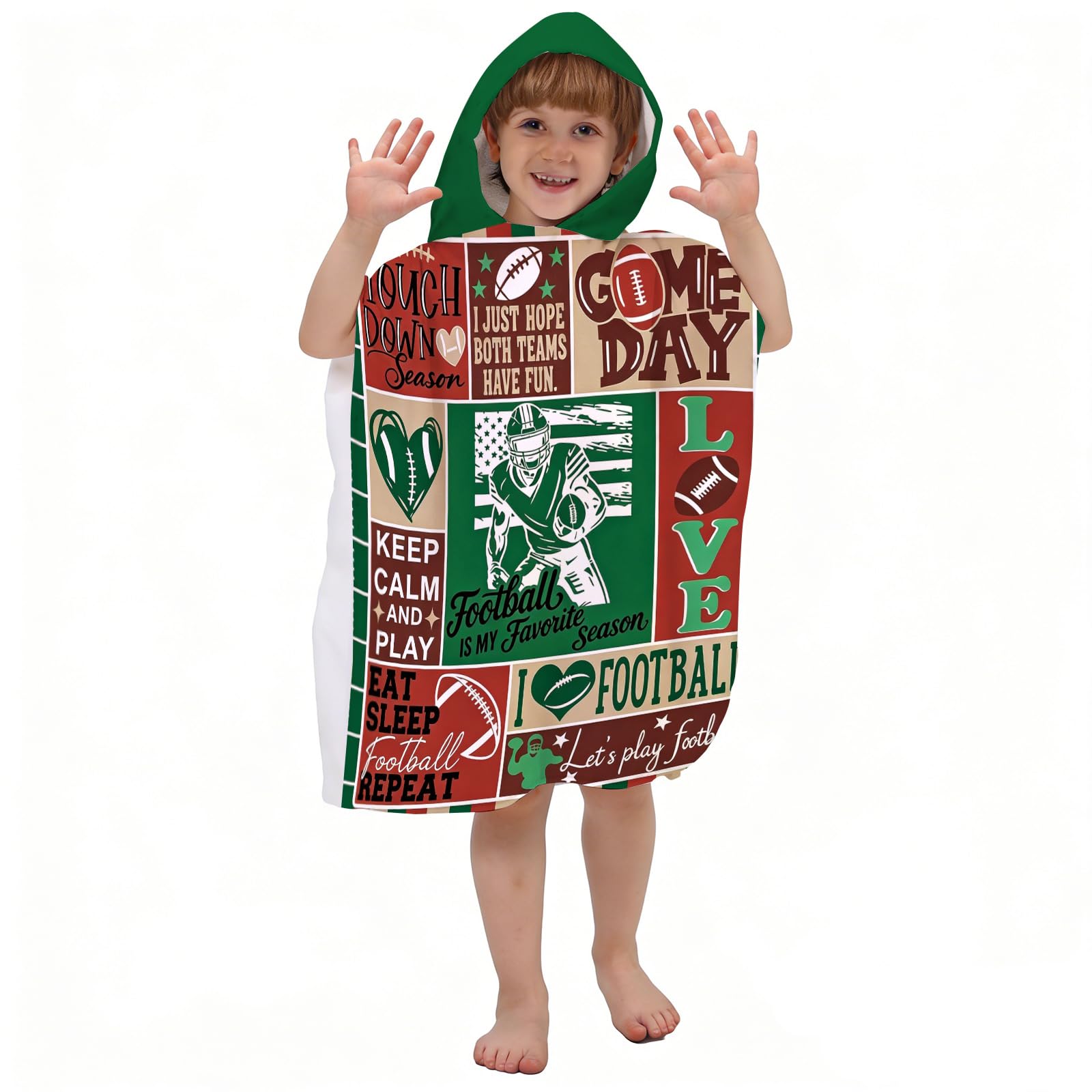Corbourt Hooded Kids Beach Towels - Football Bath Towel Girls Boys Swim Kids Pool Towels Quick Dry Lightweight Soft Microfiber Poncho Towel 24x24 (Football Towel-1)