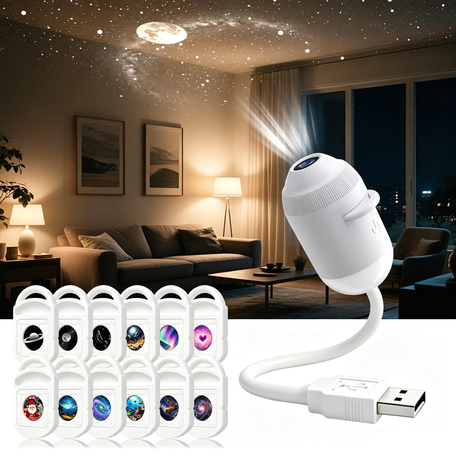 Crzvnea Hd Smart Dynamic 5d Holographic Night Light Projector (12 Films)