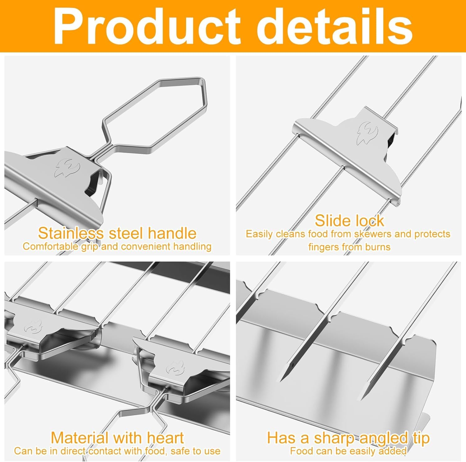 Set de Brochettes pour Barbecue en Acier Inoxydable, Pic Brochette INOX