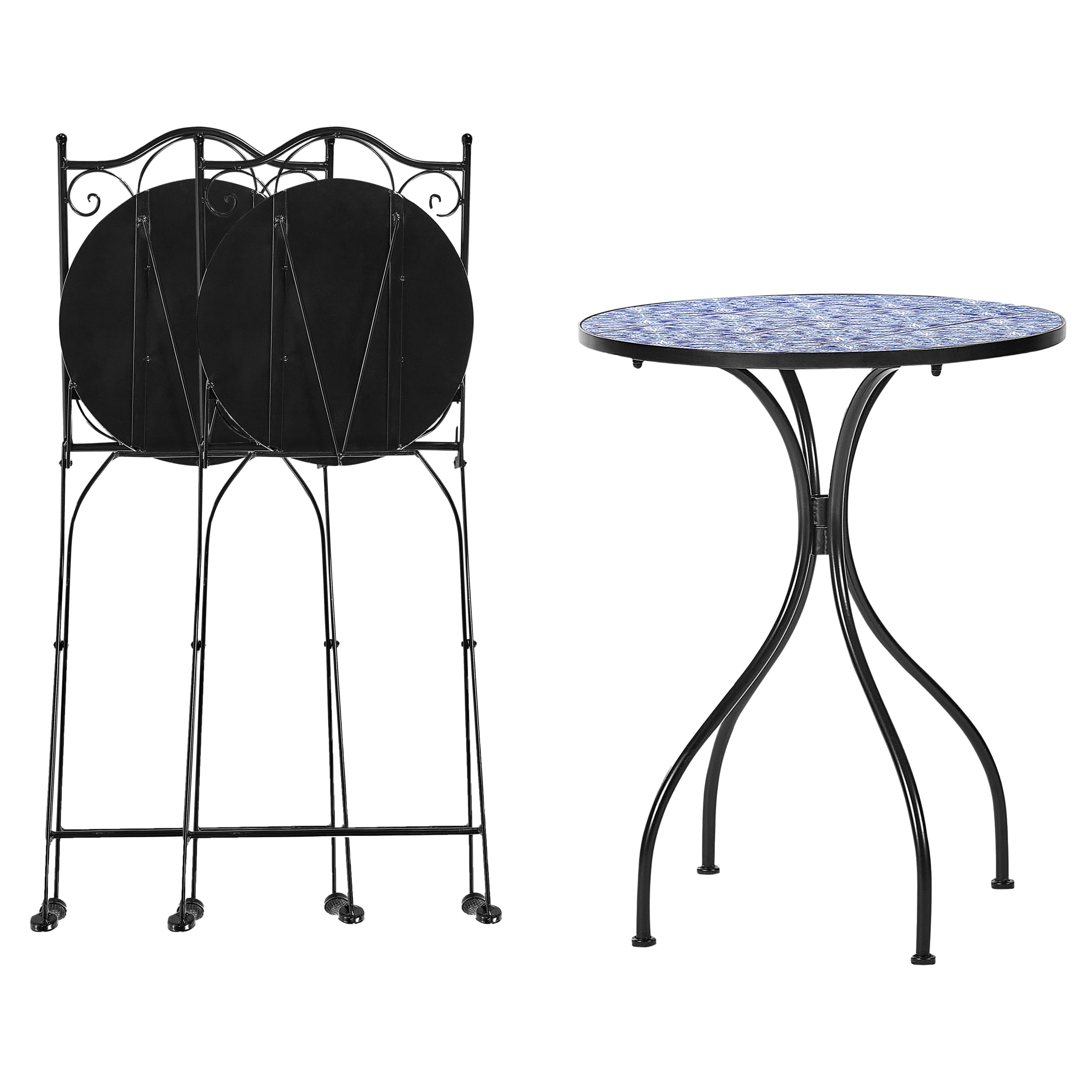 Balkon Set Metall schwarz / blau Mosaik Muster 2 Stühle 1 Tisch Cigliano