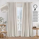 MIULEE 100% Blackout Curtains 108 inches Long, Linen Curtains for Bedroom Living Black Out Window Treatments Thermal Insulated Room Darkening Drapes Back Tab & Rod Pocket, Cream, 2 Panels