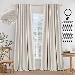 MIULEE 100% Blackout Curtains 108 inches Long, Linen Curtains for Bedroom Living Black Out Window Treatments Thermal Insulated Room Darkening Drapes Back Tab & Rod Pocket, Cream, 2 Panels