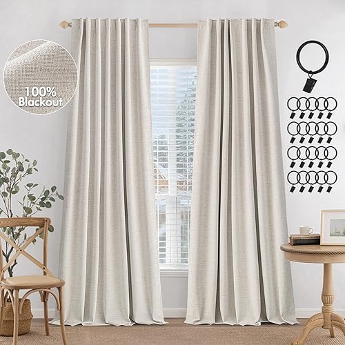 MIULEE Cortinas 100% opacas de 84 pulgadas de largo, cortinas de lino para dormitorio, sala de estar, tratamiento de ventana, aislamiento térmico,