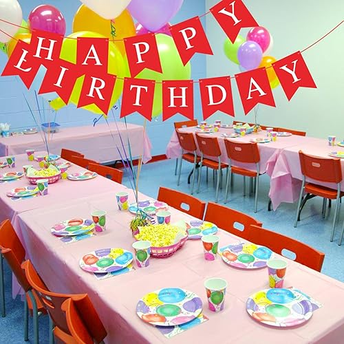 Miniatura 6 de Hooqict Cartel rojo de feliz cumpleaños para telón de fondo, decoraciones de fiesta de cumpleaños rojo para mujeres y hombres, suministros