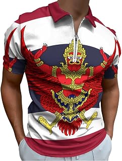 Emblem of Thailand Thai Flag Casual Polo Shirts for Men Zipped Golf Short Sleeve Sports Outdoor Top