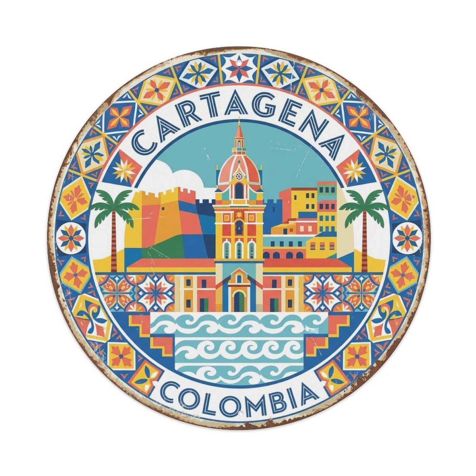 Vintage Travel Cartagena Colombia Pattern Metal Tin Sign