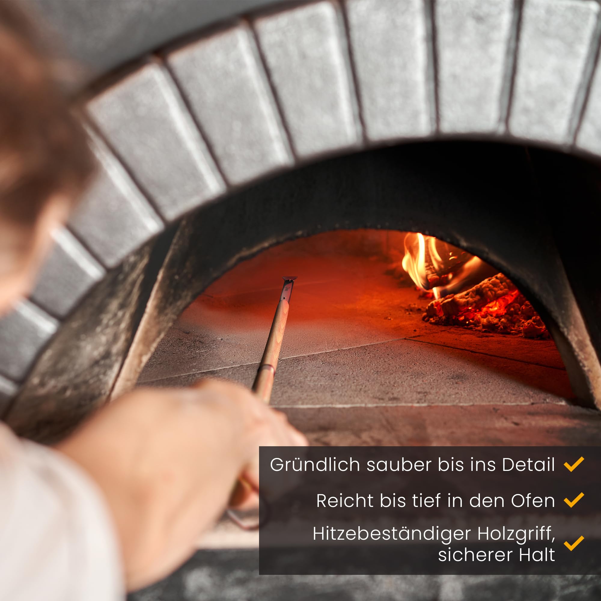 Chef Pomodoro Pizzaofen-Bürste mit Schaber – Verstellbarer Griff (55cm bis 87.7cm), Pizzastein-Bürste, Reinigungsbürste für Pizzaöfen, Outdoor-Pizzaöfen, BBQ-Grills und Öfen