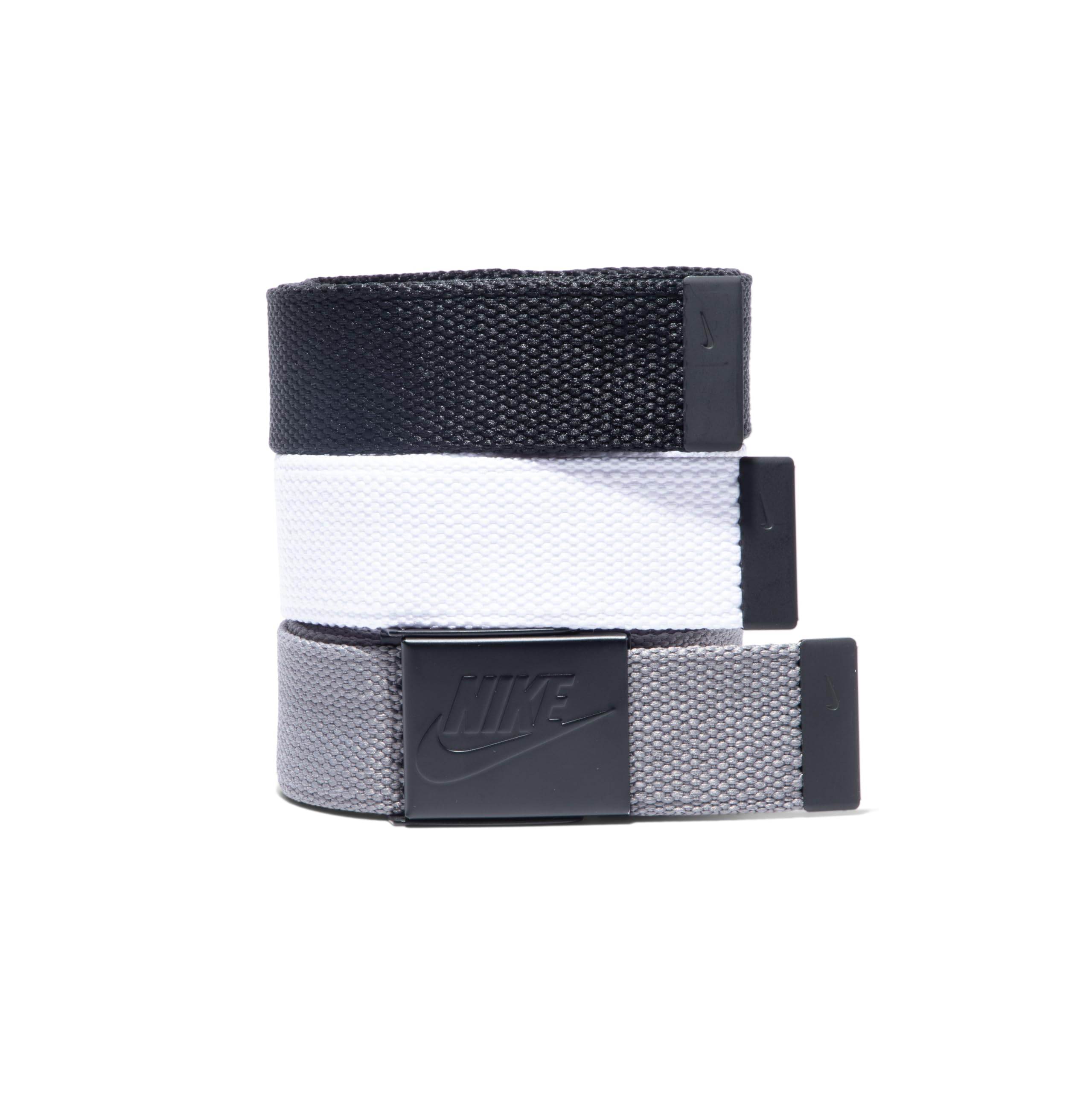 NIKE Men's 3 Pack Golf Web Belt, Black/White/Grey, Futura, One-Size up to 42"
