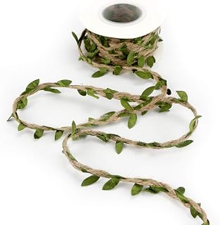 MEEDEE Natural Jute Twine Burlap String Leaf Twine with Twine Vine Green Leaves, 1" x 10 Yards, Perfect for Boho Baby Shower Party Jute Garland Twine Wreath Decorative