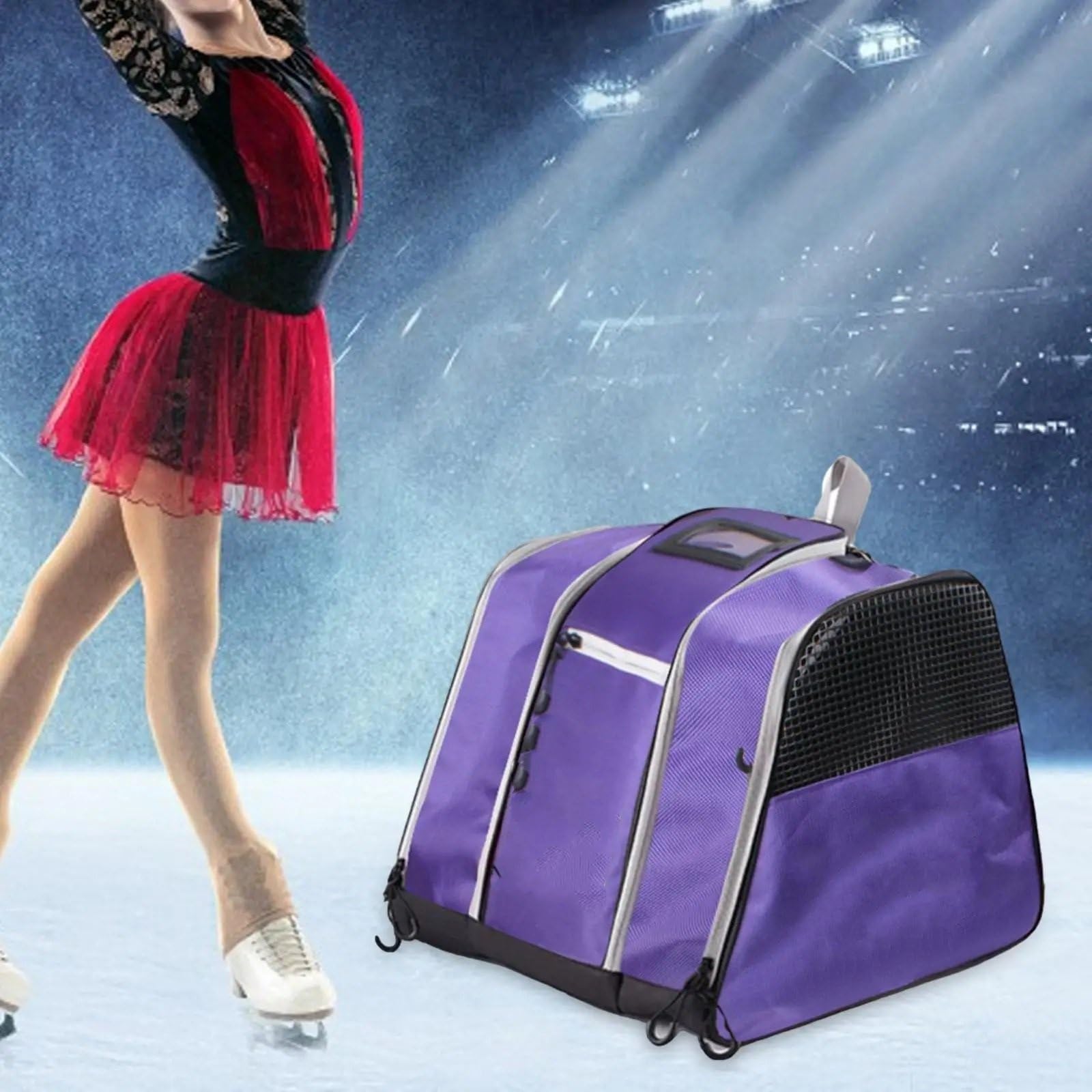Tracolla da Sci Borsa per Pattini da Ghiaccio Borsa per Il Trasporto Borsa per Scarpe da Pattinaggio Borsa per Pattinaggio a rotelle per Hockey su Ghiaccio Attrezzatura da Sci(Violet)