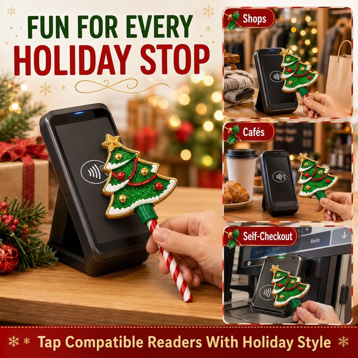 Christmas Tap Wand Credit Card NFC Tap to Pay Wand – 10 Designs Festivi