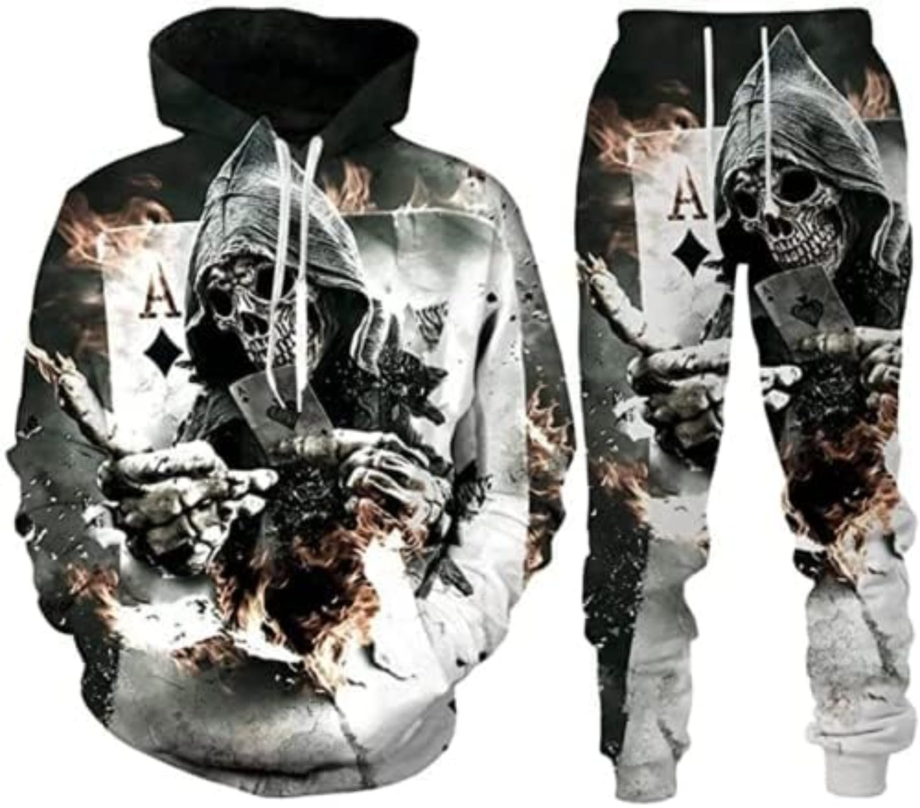 Lftegufkxs Men's S19 Gothic Tracksuit Set Skull Punk Rock Hoodie Sweatshirt Jogging Bottoms Casual Pullover Sports Suits, 5XL
