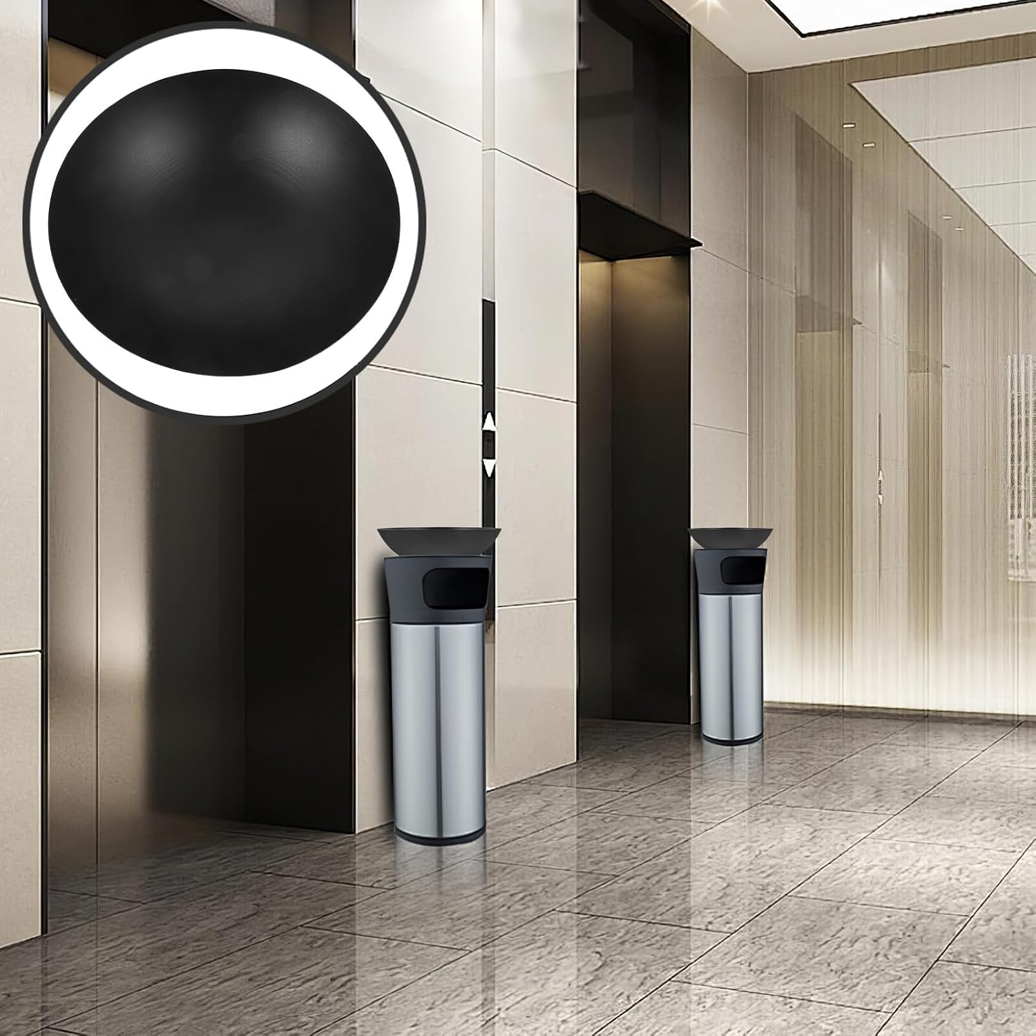 Hotel Lobby Floor Ashtray Trash Can with Iron Painted Base, Decorative Metal Ashtray Accessory for Butt Disposal, Smokeless Smoking Receptacle for Commercial Use