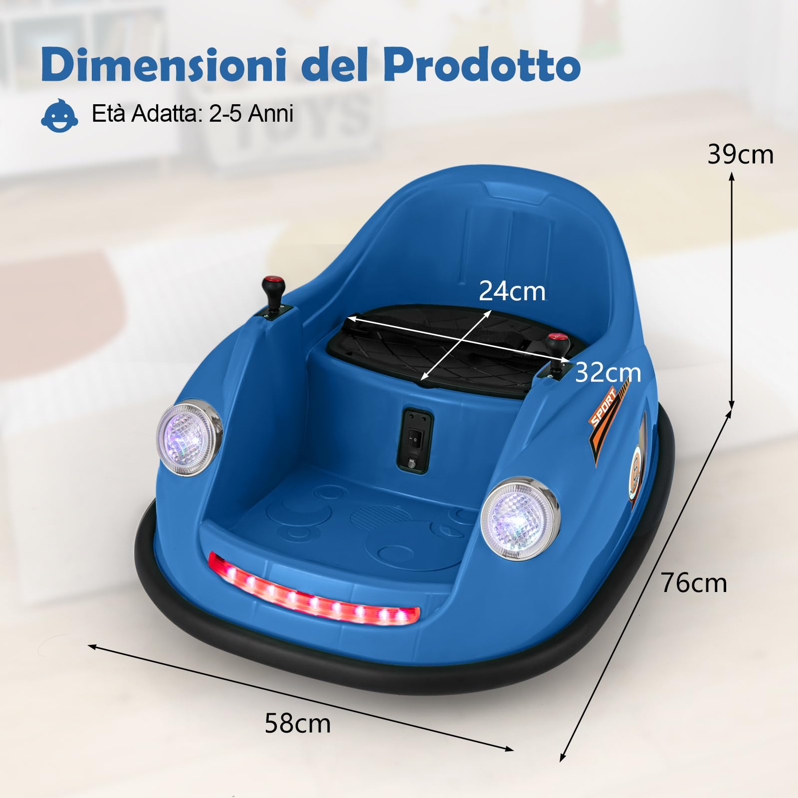 COSTWAY 12V Auto Elettrica per Bambini con Telecomando, Autoscontro Elettrico con Luci LED Musica e Rotazione a 360°, Macchina Cavalcabile per Bambini 2-5 Anni (Blu)