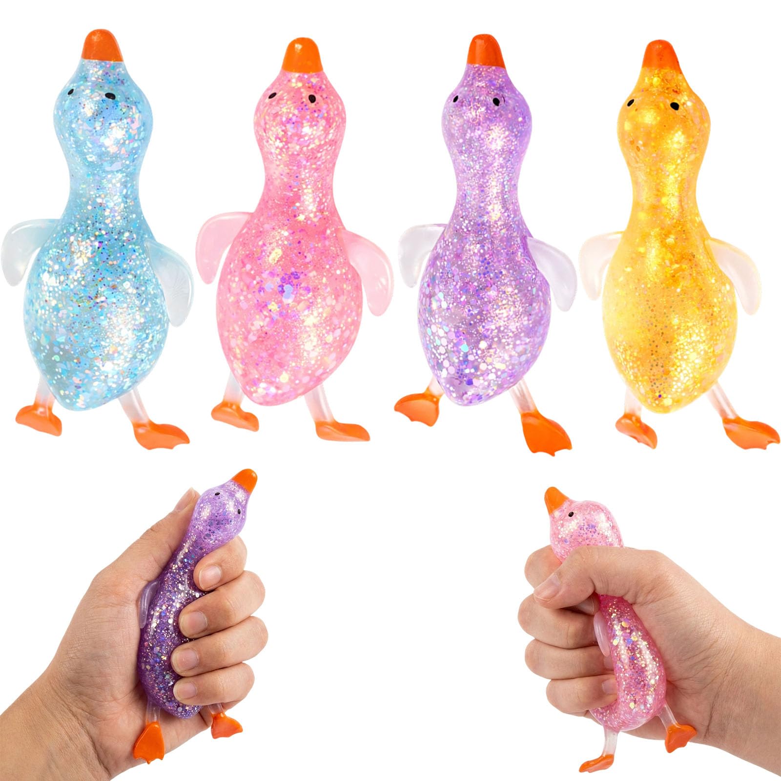 Zqisxze Duck Squishy, Fidgets, 4Pcs Colorful Squishy for Party Bag Fillers, Cute Slow Rising Squishies for Birthday Gifts and Classroom Prize, for Aged 15 and Above