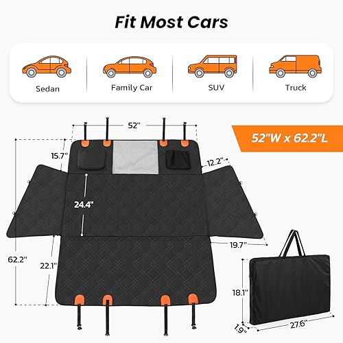 Miniatura 6 de Roilpet Funda de asiento de automóvil para perro, 100% impermeable, hamaca para asiento trasero con ventana de malla, antideslizante, fundas