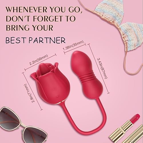 Miniatura 3 de MOOLIGIRL Vibrador de juguete sexual Rose para mujer con 10 modos de lamer y empujar, estimulador 3 en 1 de clítoris y punto G, consolador de motor