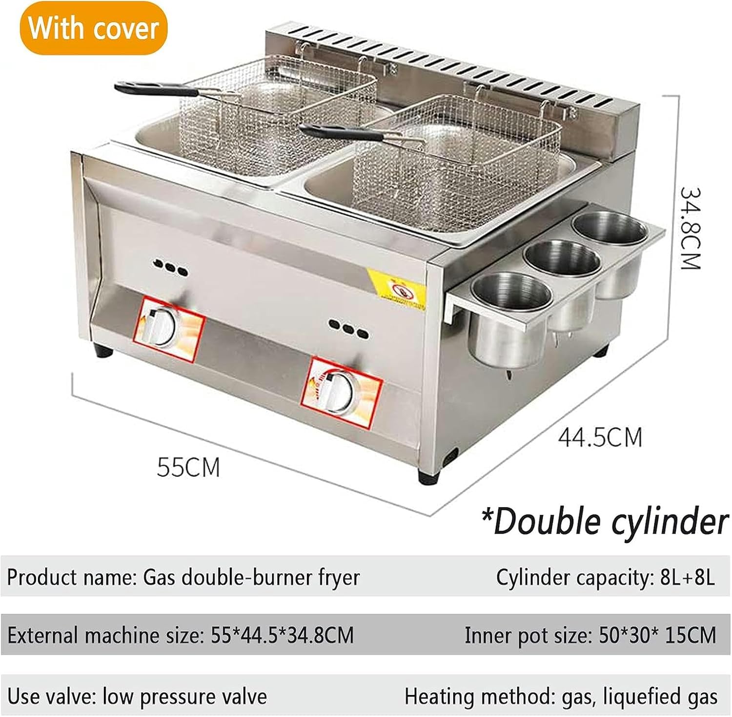Gas Fryer,Fryer Double-cylinder Gas Deep,Deep Fryer 12L Commercial Deep With Seasoning Trough,Non-Slip Energy-Saving Easy Clean With Baskets And Lids,Big single cylinder