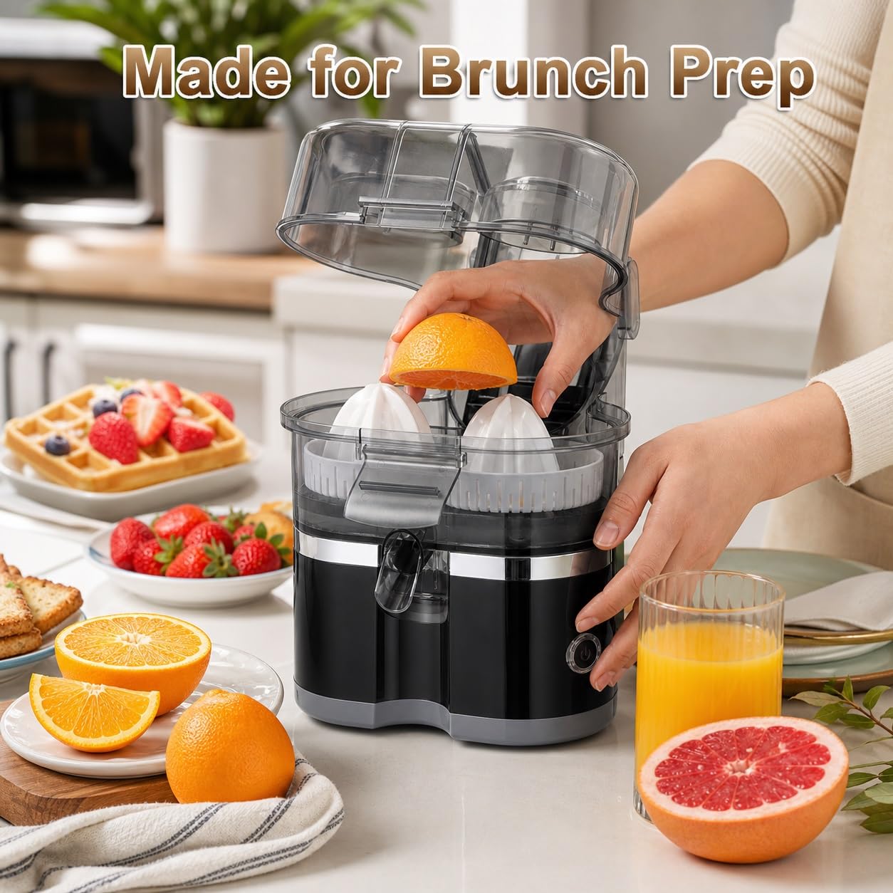 Exprimidor Eléctrico Doble de Cítricos, Prensa de Jugo de Naranja de 500 Ml | Acero Inoxidable, Desayunos Caseros, Prensa Doble, Cámara de 500 Ml, Tasa de Producción del 90 %, Piezas Aptas for Lavavajill