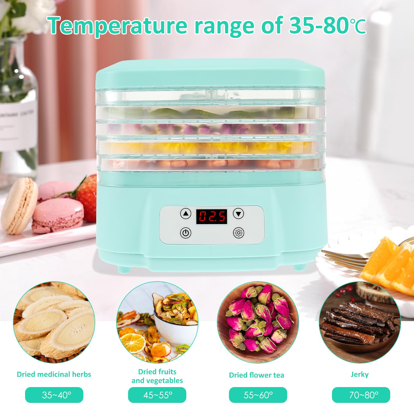 Food Dehydrator, 6 Layers Large Capacity Food Dryer Machine, Temperature Adjustable Freeze Dried Machine, Quiet Freeze Dryer with Timer for Drying Fruits Meat Vegetable Jerky Pet Treat