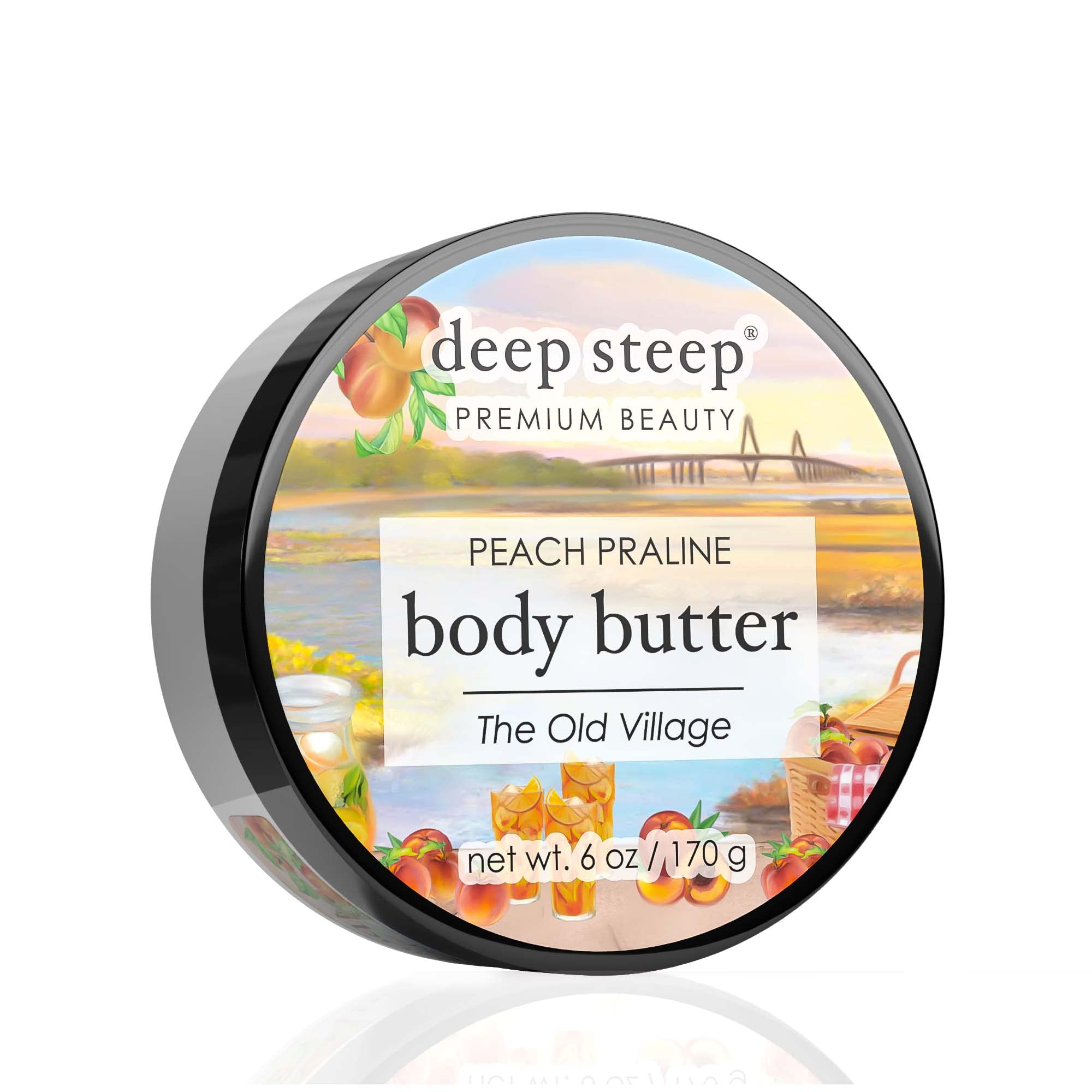 Deep Steep Body Butter, Peach Praline (The Old Village), 6 oz – Rich Moisturizer with Ceramides, Coconut Oil, Argan Oil & Aloe Vera – Vegan, Clean Beauty, Smooth & Hydrated Skin