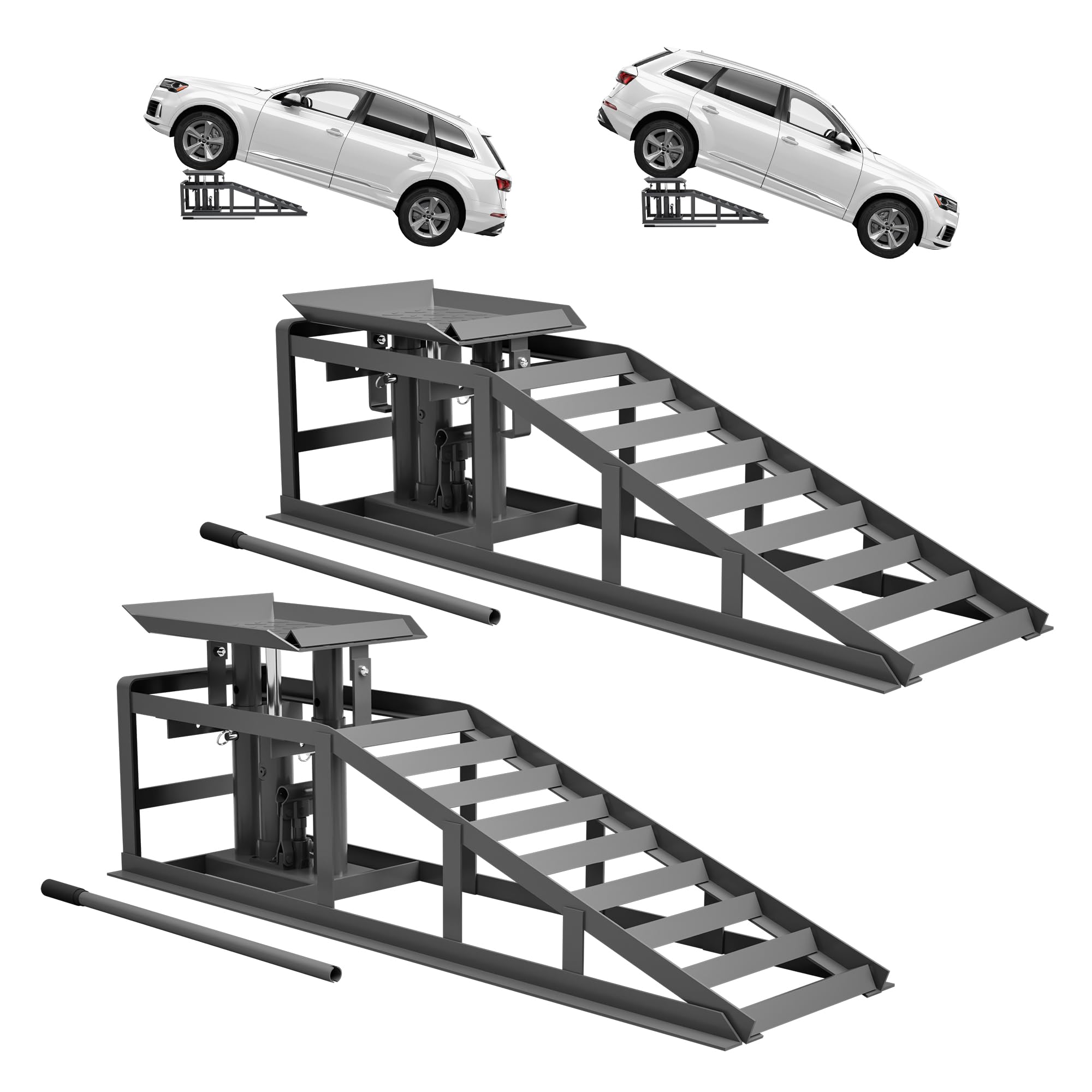 Juego de 2 rampas de carga para automóviles, con gato hidráulico, plataforma elevadora con válvula de seguridad/sobrepresión, para caravanas, remolques, garajes, talleres, HD26041503