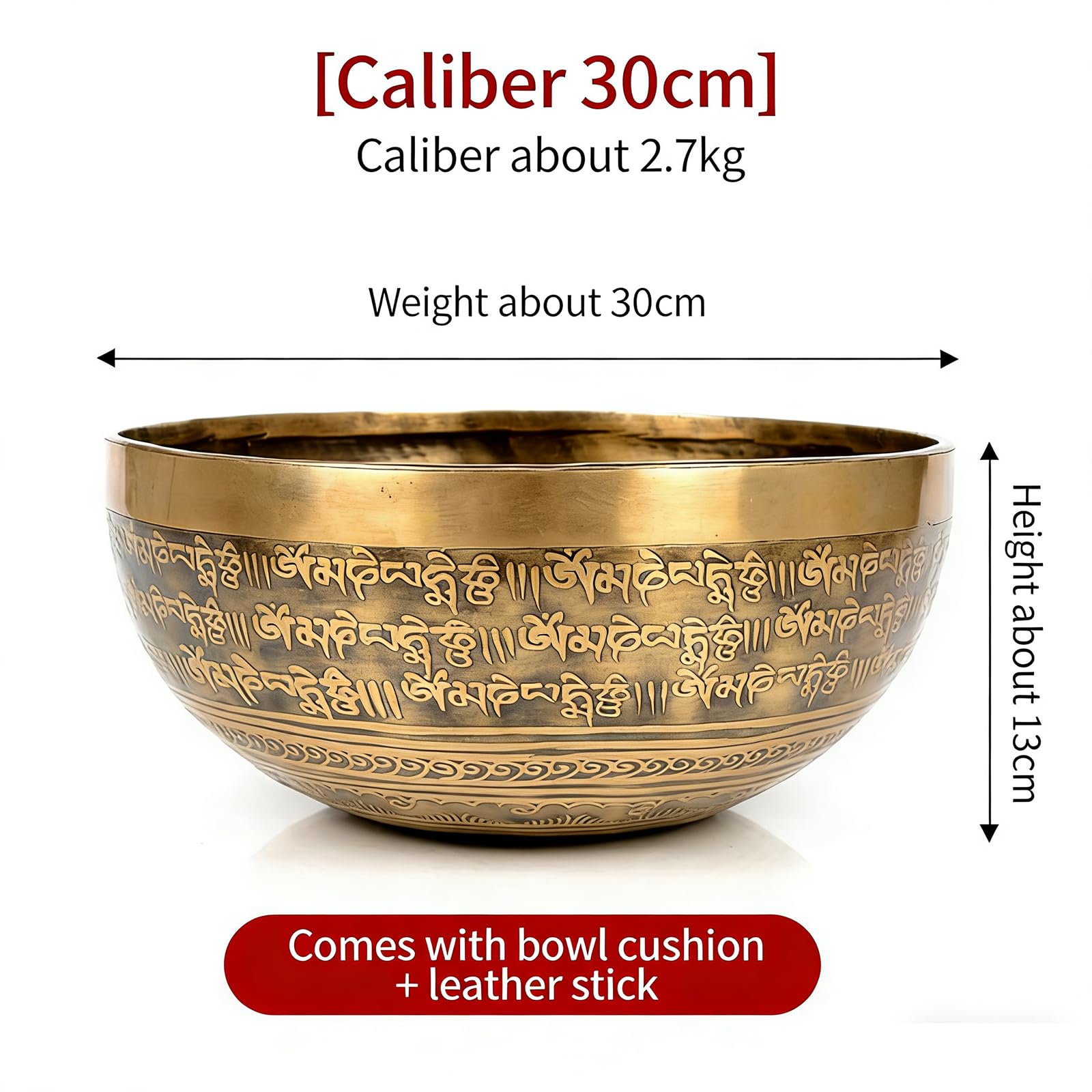 Tibetische Klangschale, Tibetisches Klangschalen-Set, handgefertigt, Packung mit 3 Anleitungen, Schlägelkissen, spirituelles Ornament(30cm)