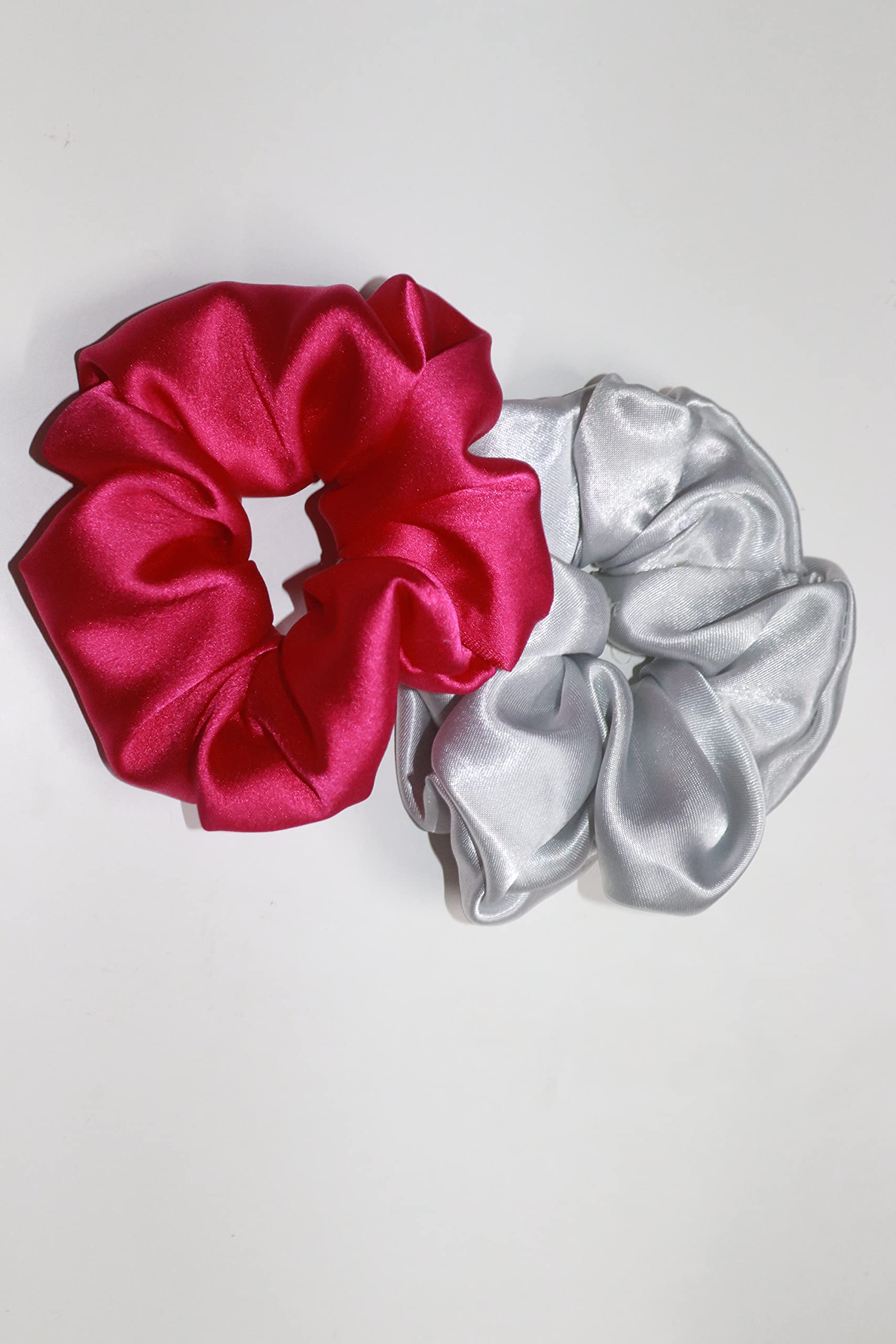 M Square satin Silk hair scrunchies, pack of 2 (Pink, White) 1