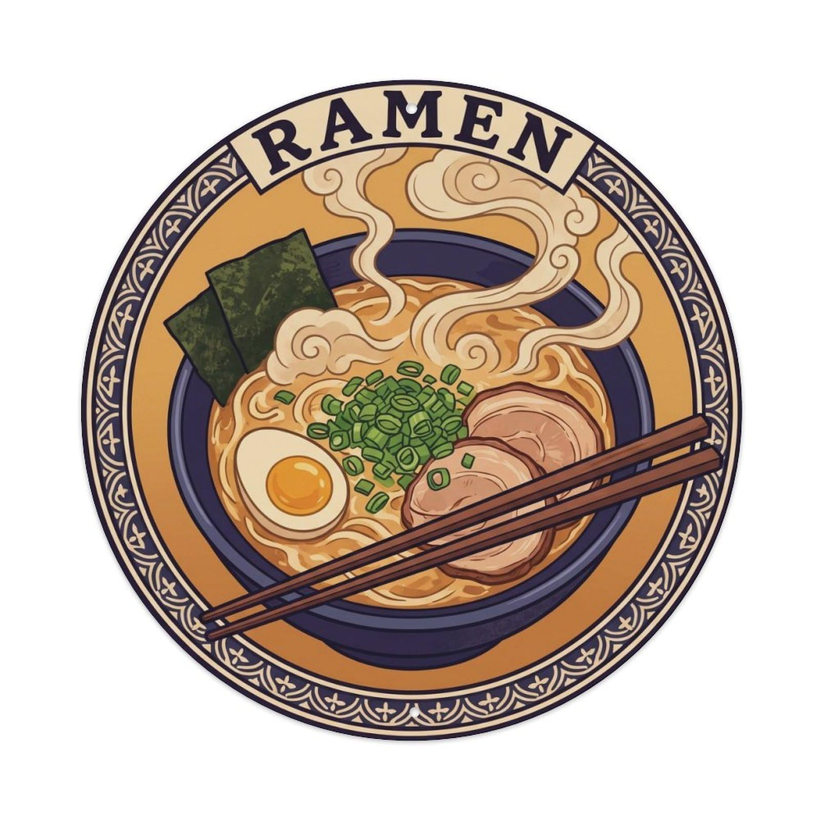 Olyhtr 8X8inch Classic Style Ramen Tonkotsu Bowl Ukiyo Woodblock Japanese Cuisine Metal Tin Sign