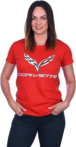 JH DESIGN GROUP Camiseta Chevy Corvette C7 Emblem Mujer Negro Rojo Heather-Gris