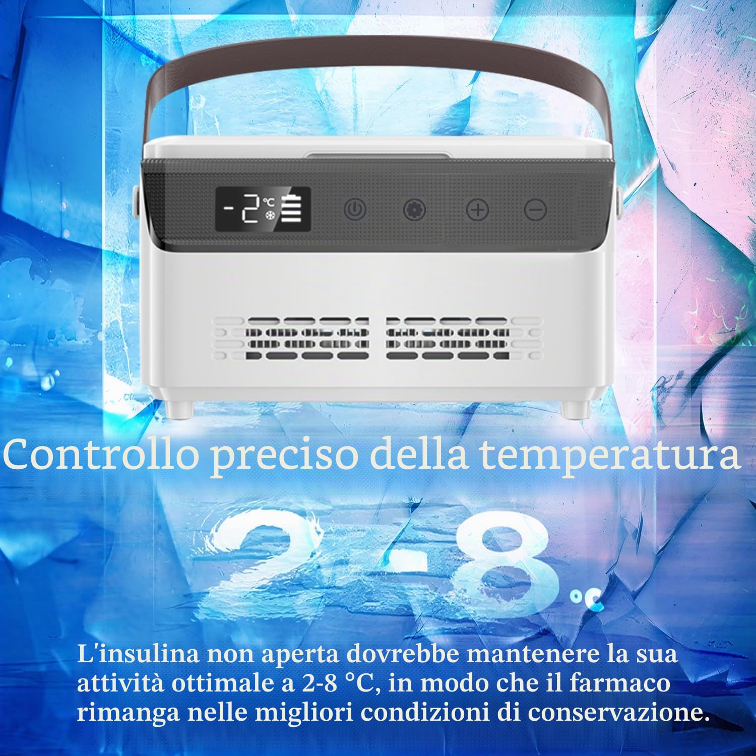 Insulina Frigorifero Mini Droga Frigorifero Medicina Portatile Frigorifero 0-8℃ Controllo Intelligente Temperatura Schermo LCD Schermo Domestico Borsa Termica per Auto Viaggi Con 3 Batterie
