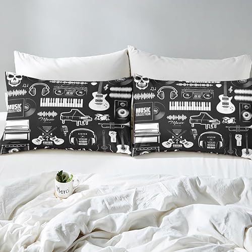 Miniatura 10 de Erosebridal Juego de funda de edredón de guitarra tamaño Queen para niños y niñas, juego de ropa de cama con teclados de piano, funda de edredón